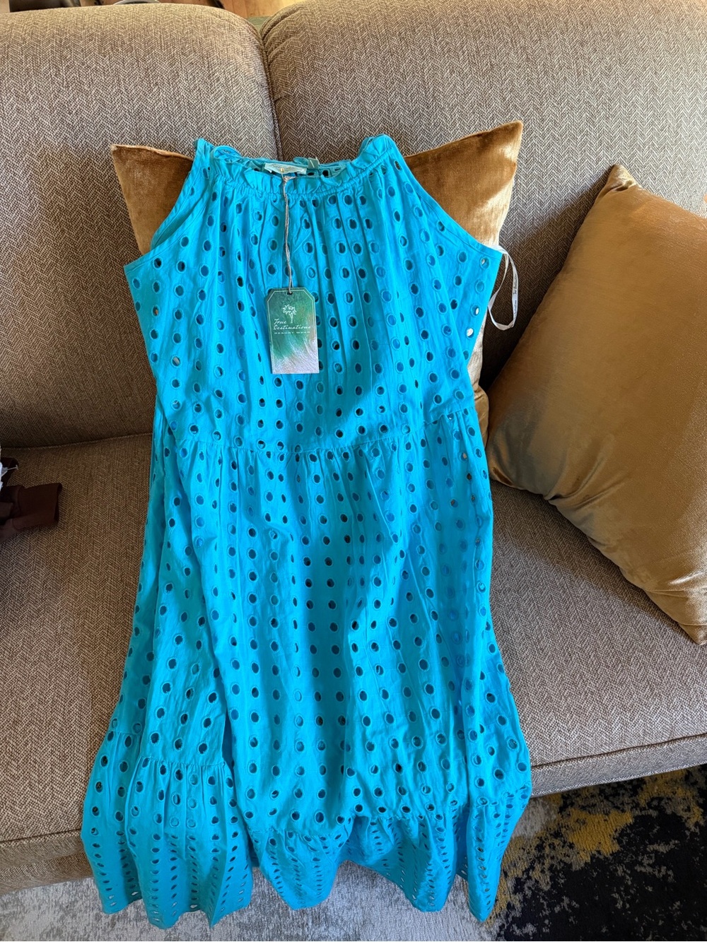 Women's Teal Eyelet Sleeveless Dress - Lightweight Summer Style
